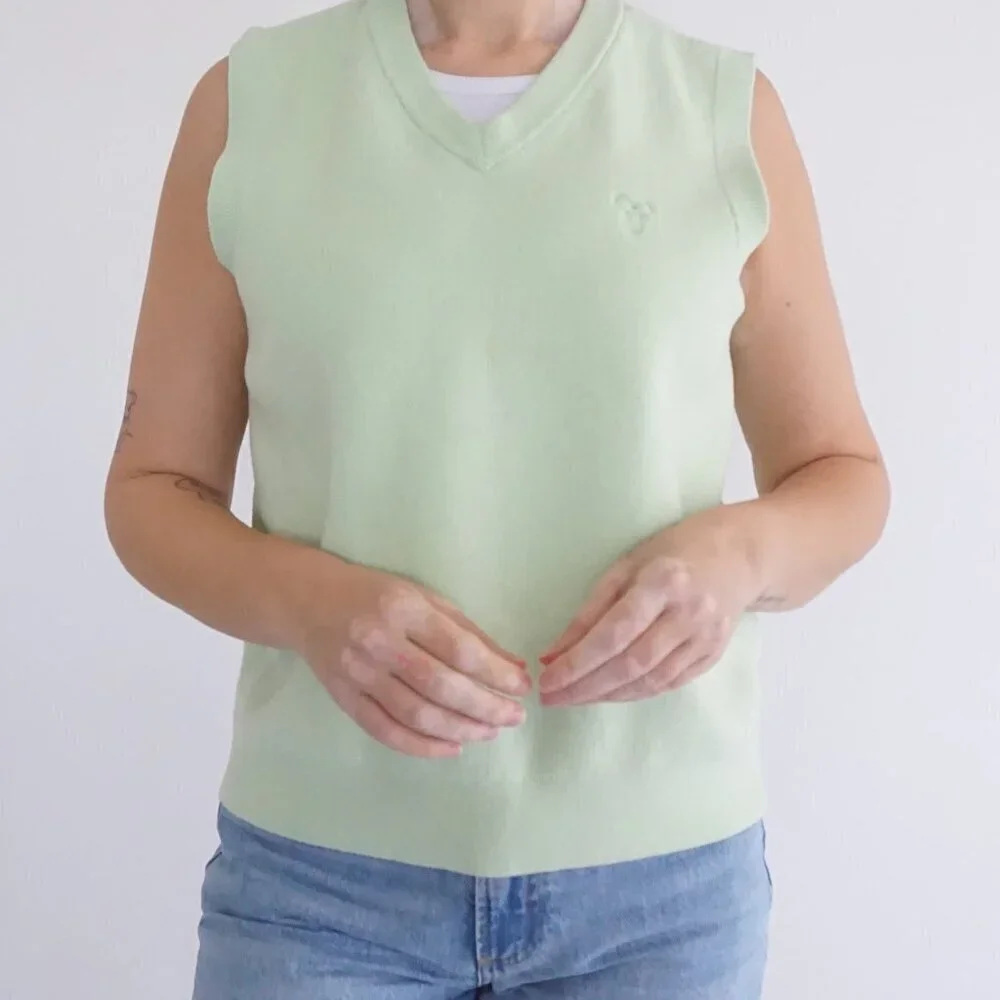 Aritzia TNA Mint Green Knit Cotton Blend V-Neck Vest S - Picture 2 of 10